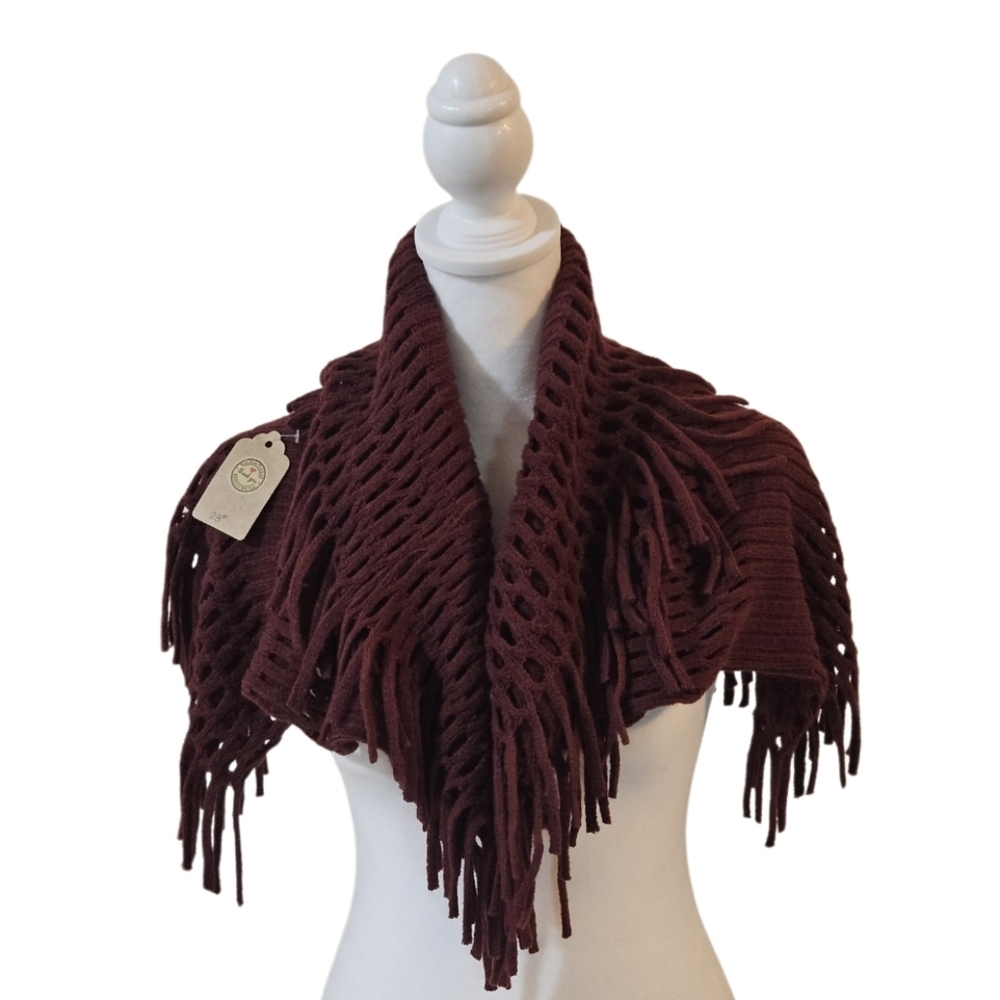 Couture Gypsy Infinitive Scarf Burgundy cut-out tassel rectangular chenille c - Picture 9 of 17